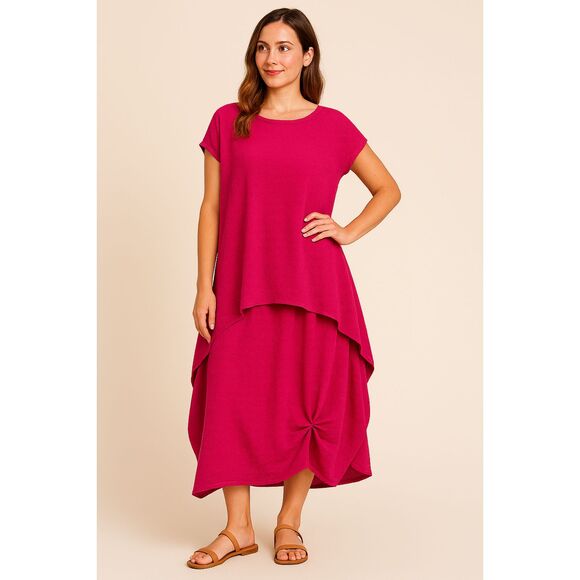 NWT Bryn Walker Fuchsia Tunic & Skirt Set S Cotton Bustle Skirt Boho Lounge - Picture 1 of 16